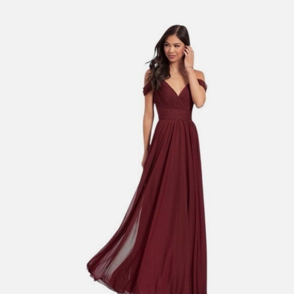 Kleinfeld Cold Shoulder Long Bridesmaid Gown Dress in Cranberry Size 12